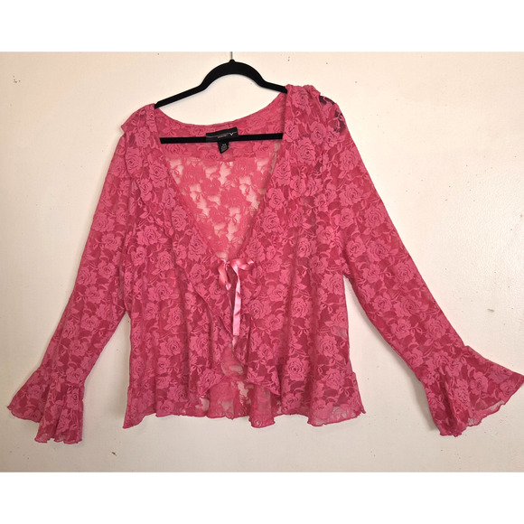Vintage Venezia Hot Pink Lace Shrug Top Womens 18/20 Ruffles Whimsigoth Boho Y2K - Picture 1 of 16